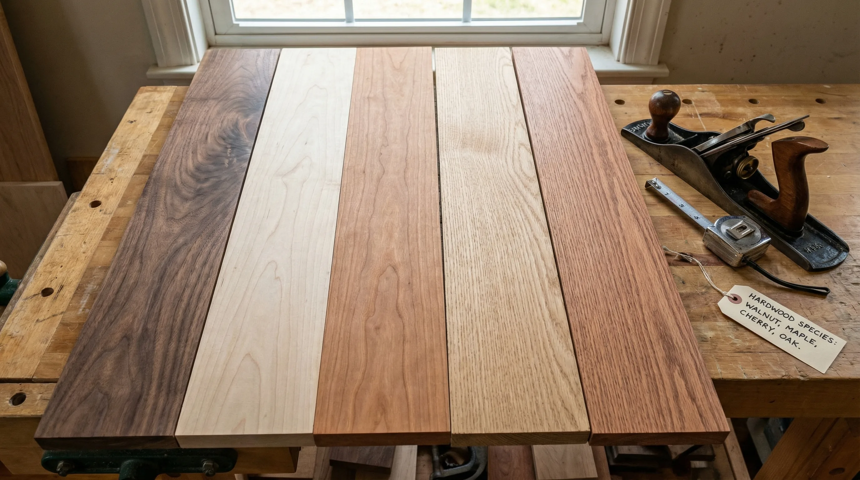 Various American hardwood species - walnut, maple, cherry, oak - at Stocksdale Custom Woodworking