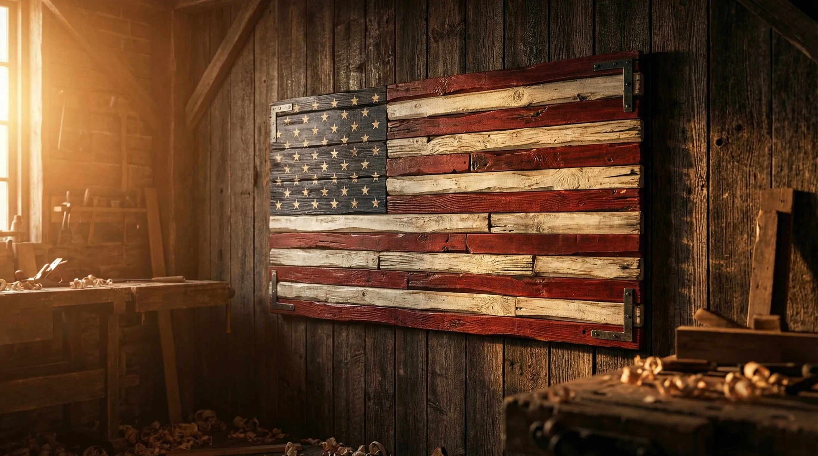 Handcrafted wooden American flag by Stocksdale Custom Woodworking